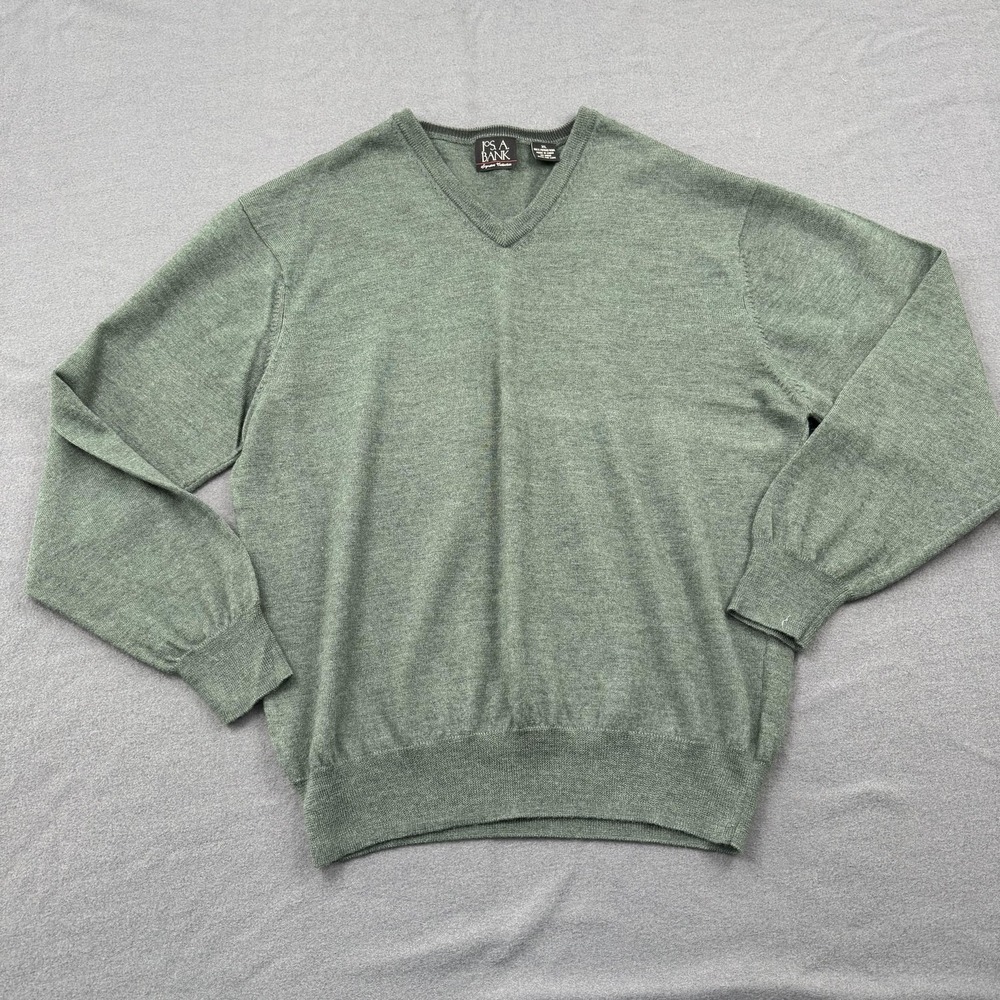 Jos A Bank Sweater Mens L-XL Merino Wool V Neck Pullover Signature Collection
